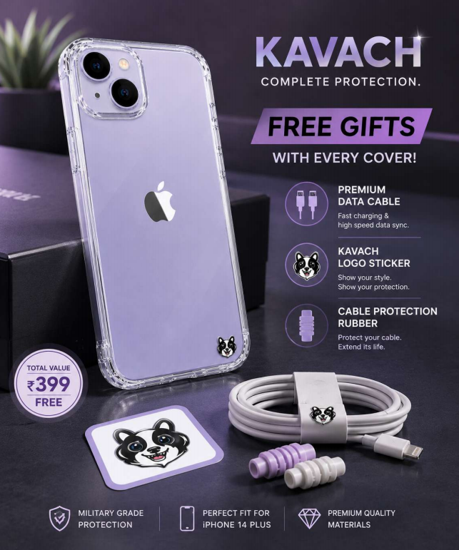Kavach Crystal Clear Transparent TPU Back Cover for iPhone 14 Plus – Slim Fit & Shockproof Protection