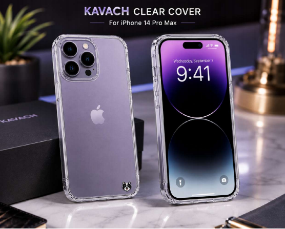 Kavach Crystal Clear Transparent TPU Back Cover for iPhone 14 Pro Max – Slim Fit & Shockproof Protection