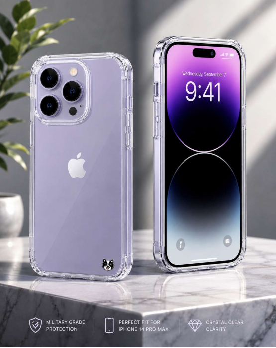 Kavach Crystal Clear Transparent TPU Back Cover for iPhone 14 Pro Max – Slim Fit & Shockproof Protection