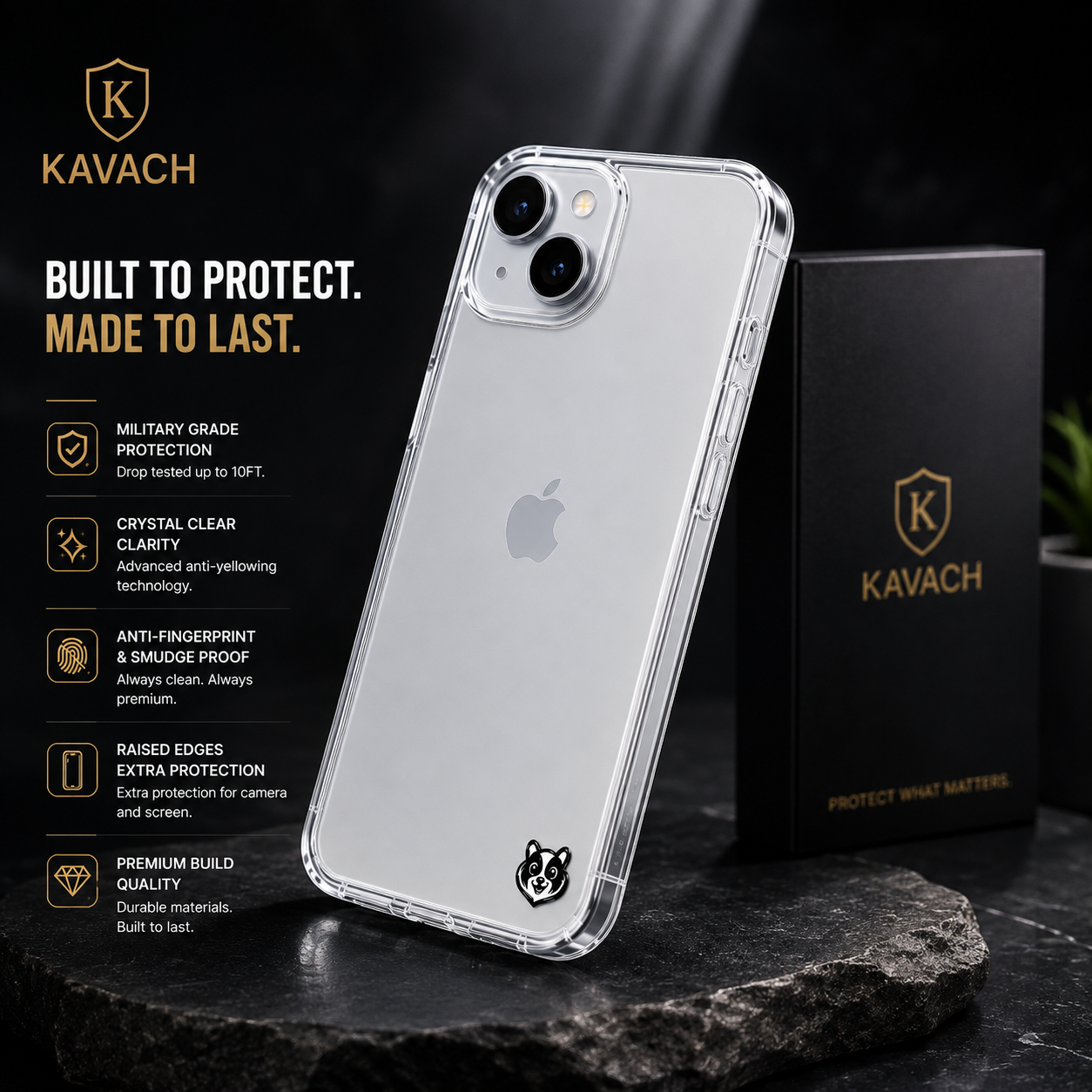 KAVACH Transparent Back Cover for iPhone 15 Plus | Premium Clear Protective Case | Slim & Lightweight | Camera Protection | Free Gifts