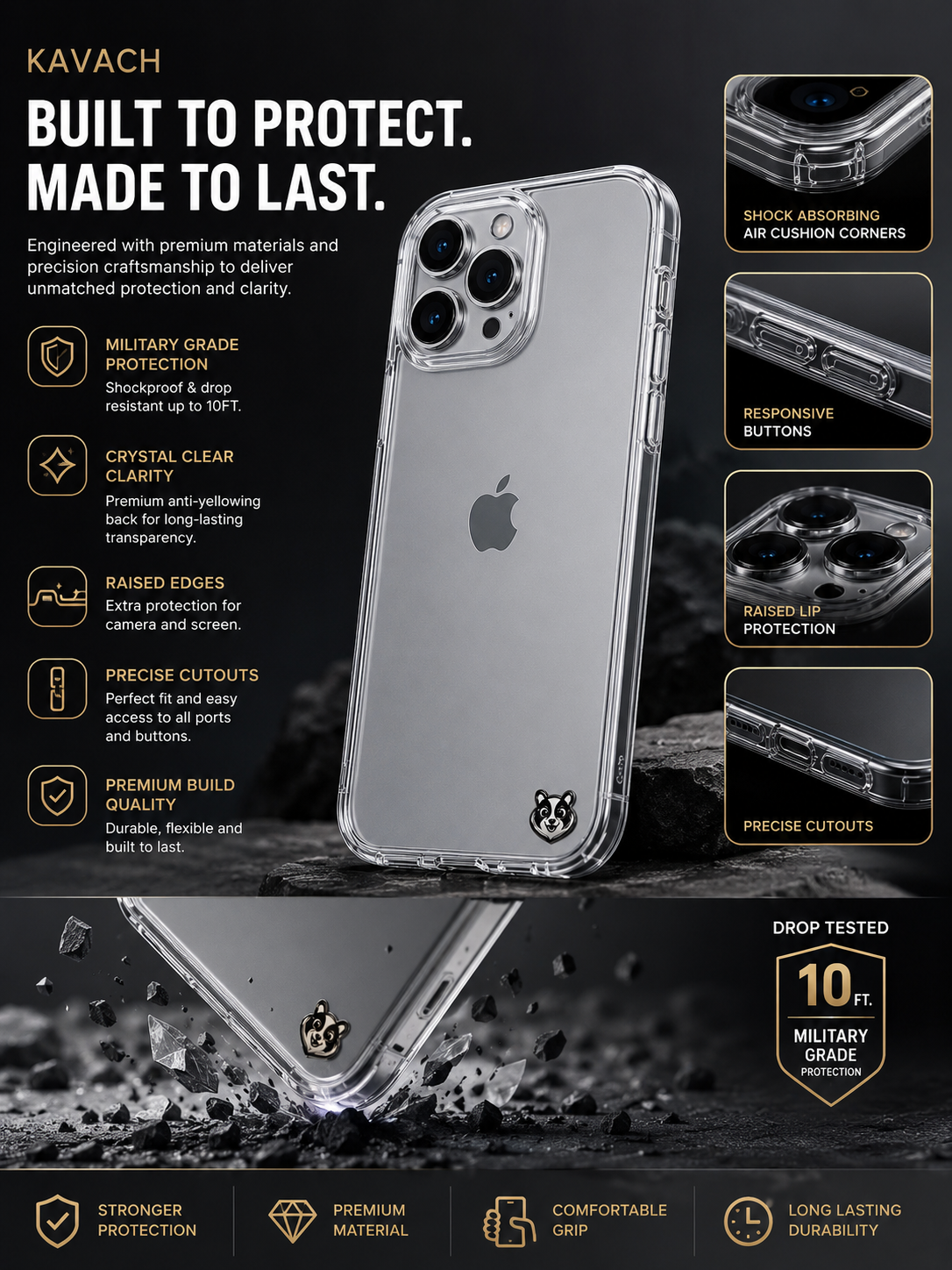 KAVACH Transparent Back Cover for iPhone 15 | Premium Clear Protective Case | Slim & Lightweight | Camera Protection | Free Gifts