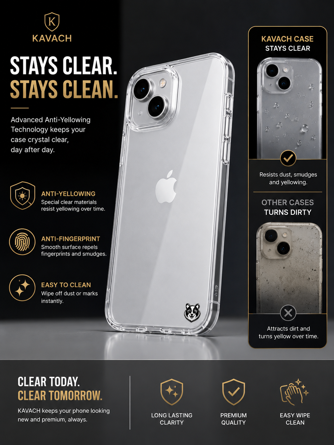 KAVACH Transparent Back Cover for iPhone 15 | Premium Clear Protective Case | Slim & Lightweight | Camera Protection | Free Gifts