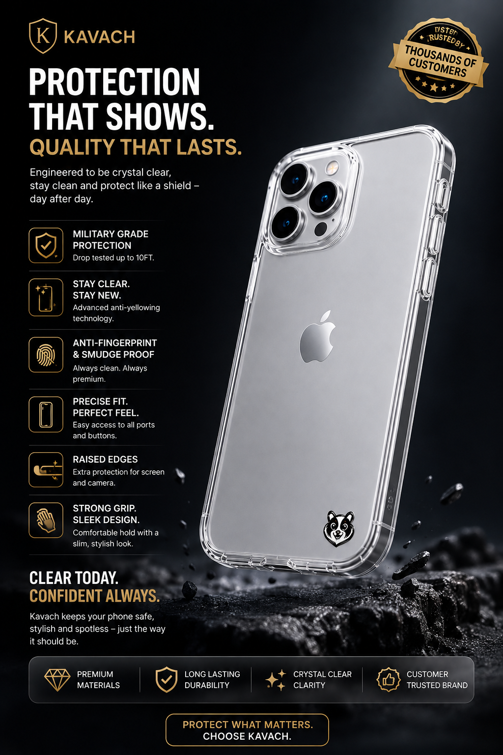 KAVACH Transparent Back Cover for iPhone 15 | Premium Clear Protective Case | Slim & Lightweight | Camera Protection | Free Gifts