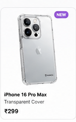 Kavach transparent back cover for iPhone 16 Pro Max